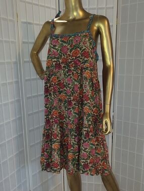 NATURAL LIFE Maddie Cream Floral Tank Dress with Pink & Orange Blooms